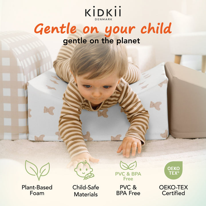 KIDKII 4 Piece Set Soft Play Original Foam Blocks for Toddlers Play Gym, Beige