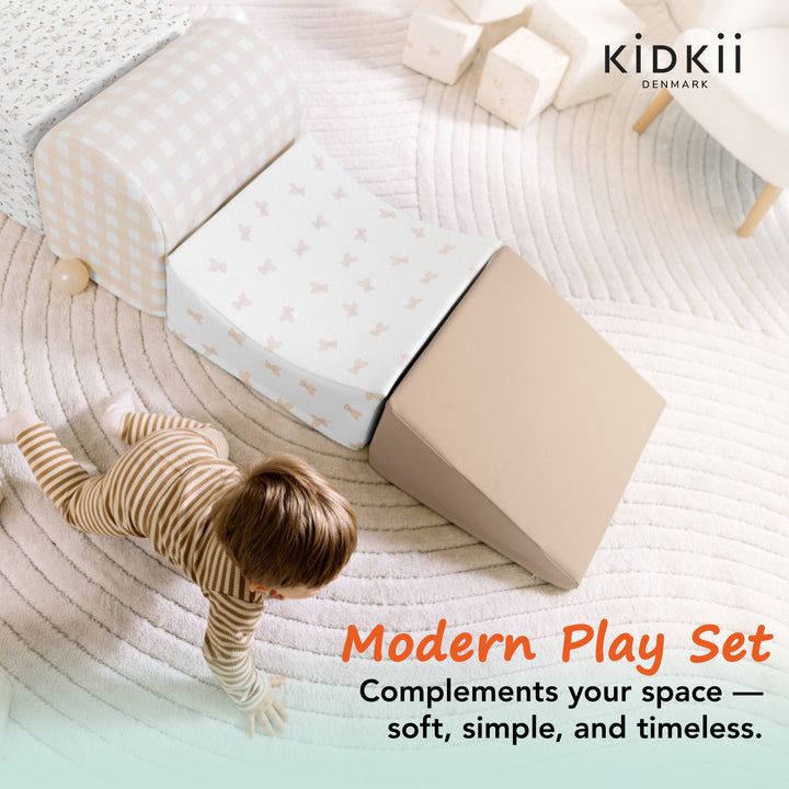 KIDKII 4 Piece Set Soft Play Original Foam Blocks for Toddlers Play Gym, Beige