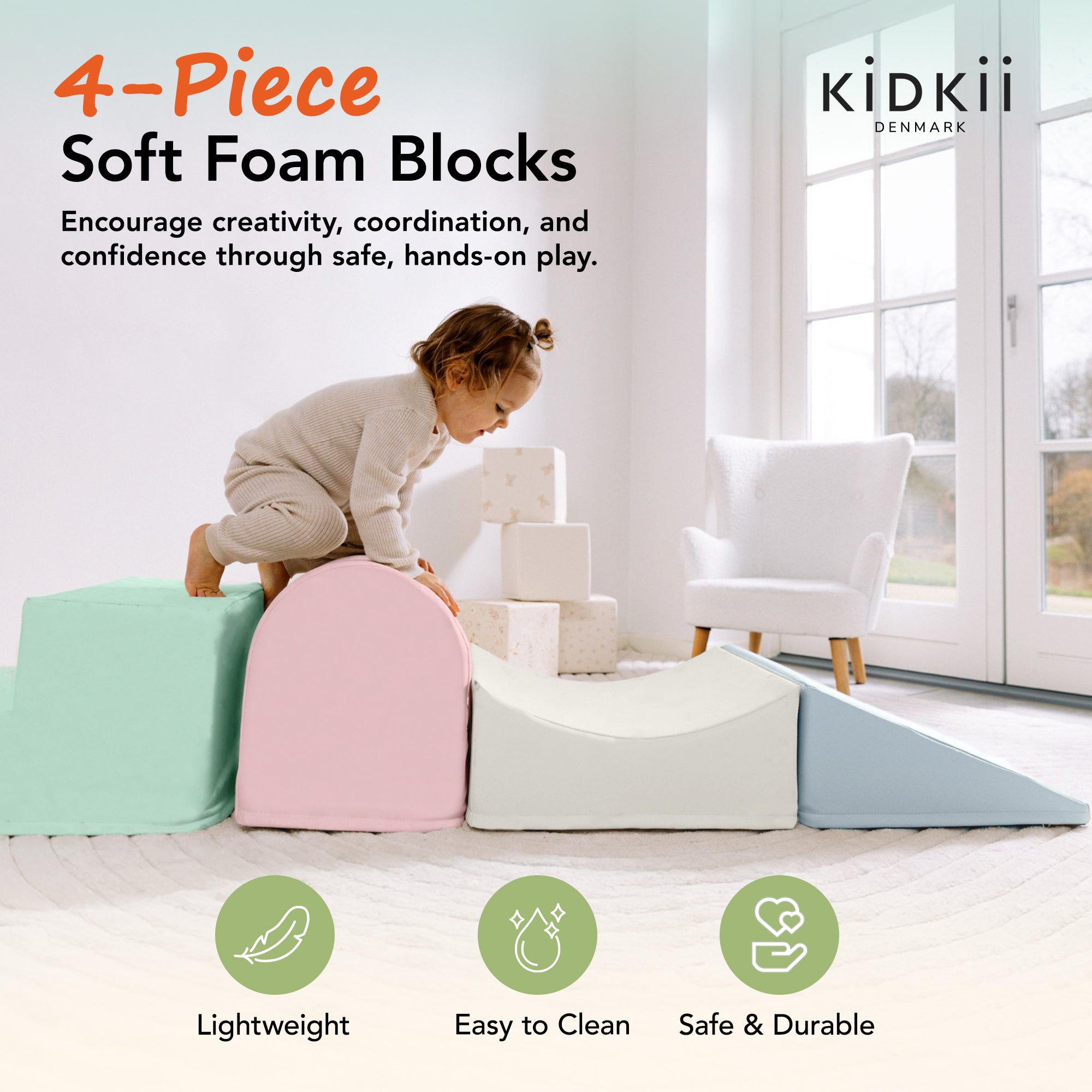 KIDKII 4 Piece Set Soft Play Original Foam Blocks for Toddlers Play Gym, Pastel - VMInnovations