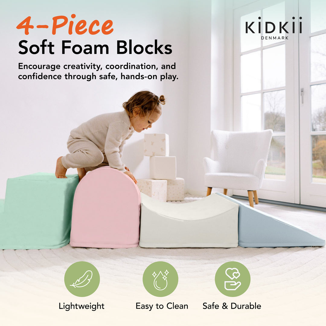 KIDKII 4 Piece Set Soft Play Original Foam Blocks for Toddlers Play Gym, Pastel