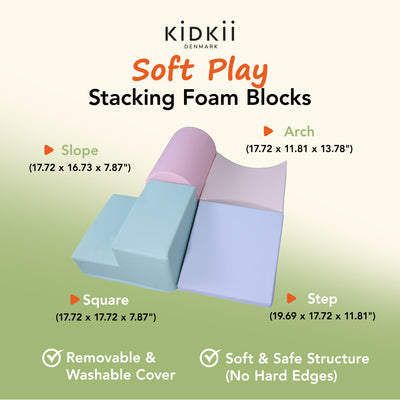 KIDKII 4 Piece Set Soft Play Original Foam Blocks for Toddlers Play Gym, Pastel - VMInnovations