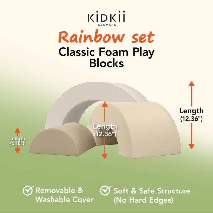 KIDKII Rainbow Classic Foam Play Blocks, Indoor Climber Set for Toddlers, Beige