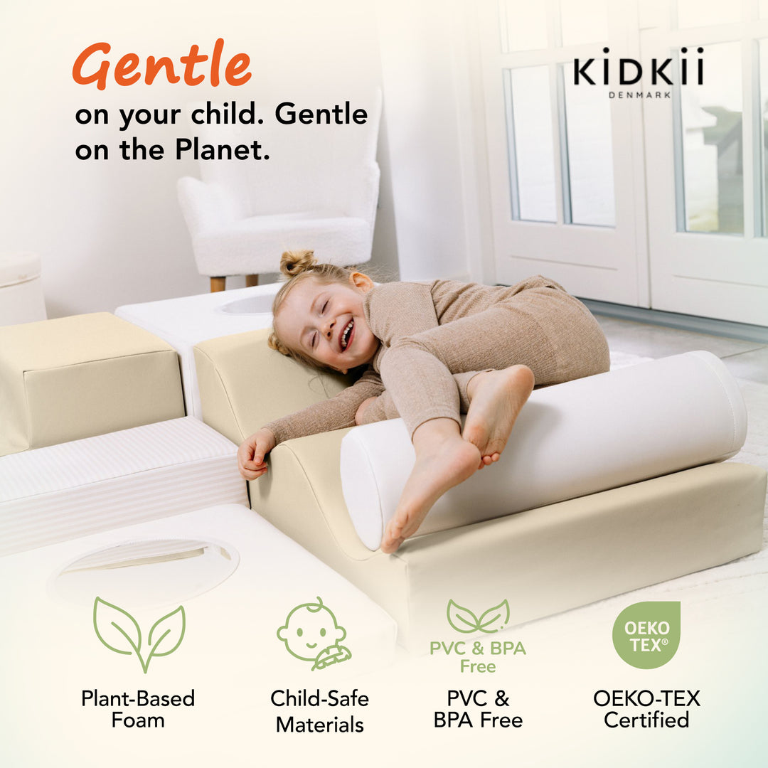 KIDKII 6 Piece Mirror Soft Play Foam Climbing Sensory Blocks Toddler Toy, Beige