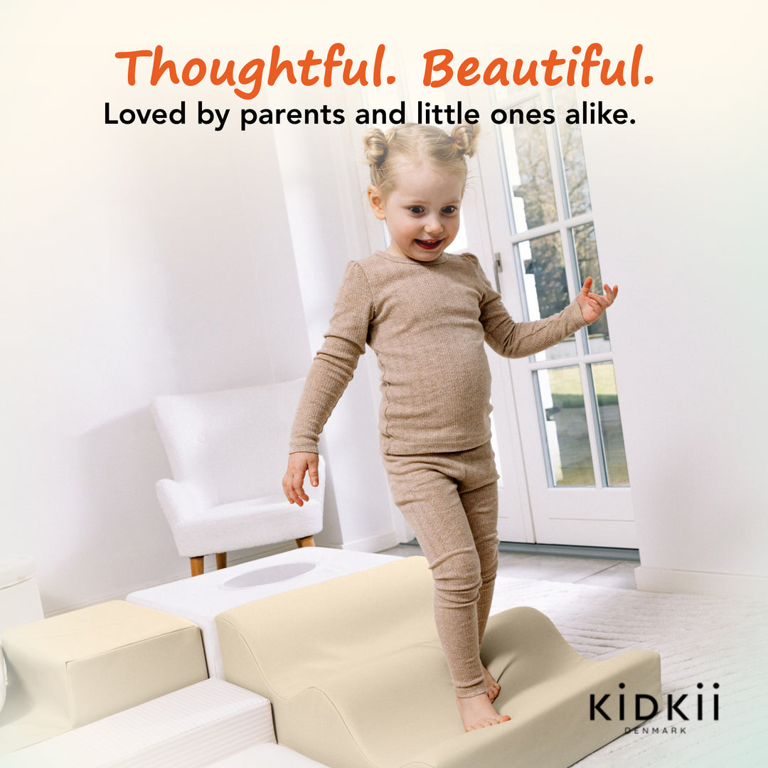 KIDKII 6 Piece Mirror Soft Play Foam Climbing Sensory Blocks Toddler Toy, Beige