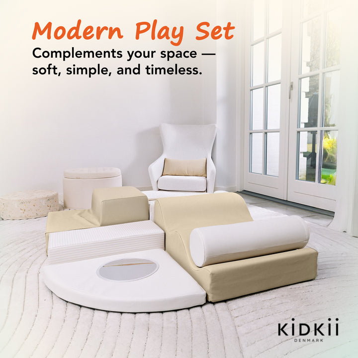 KIDKII 6 Piece Mirror Soft Play Foam Climbing Sensory Blocks Toddler Toy, Beige