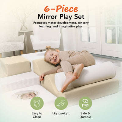 KIDKII 6 Piece Mirror Soft Play Foam Climbing Sensory Blocks Toddler Toy, Beige - VMInnovations