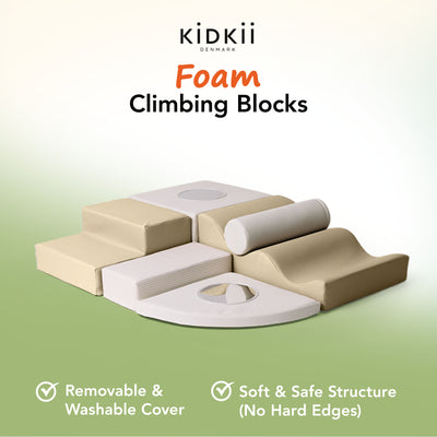 KIDKII 6 Piece Mirror Soft Play Foam Climbing Sensory Blocks Toddler Toy, Beige - VMInnovations