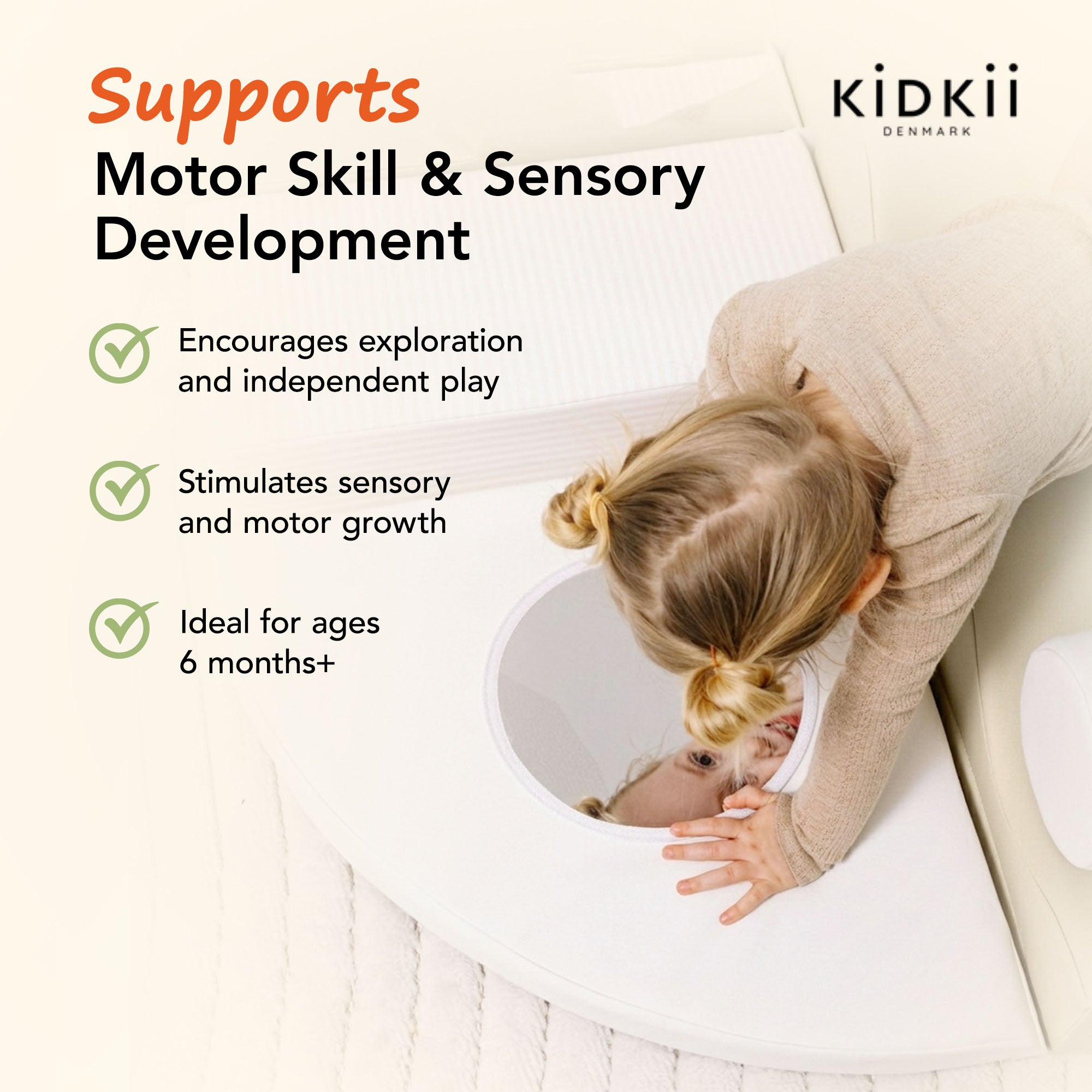 KIDKII 6 Piece Mirror Soft Play Foam Climbing Sensory Blocks Toddler Toy, Beige - VMInnovations
