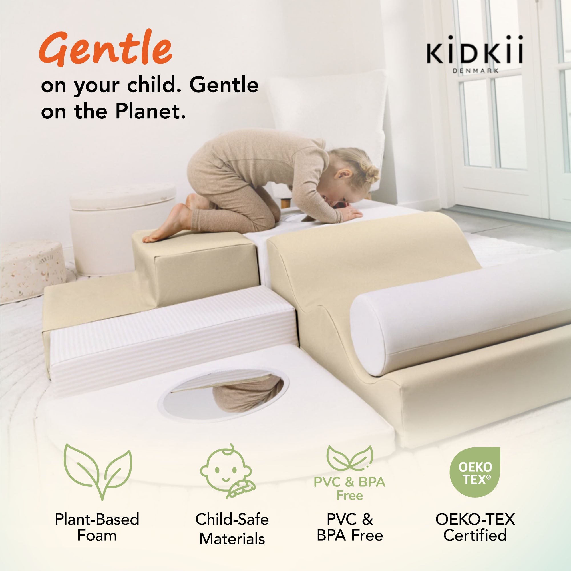 KIDKII 6 Piece Mirror Soft Play Foam Climbing Sensory Blocks Toddler Toy, Beige - VMInnovations