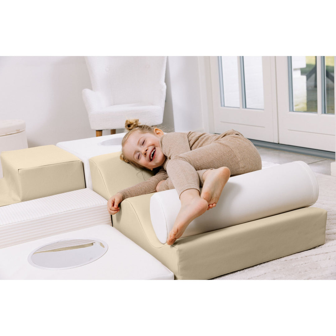 KIDKII 6 Piece Mirror Soft Play Foam Climbing Sensory Blocks Toddler Toy, Beige