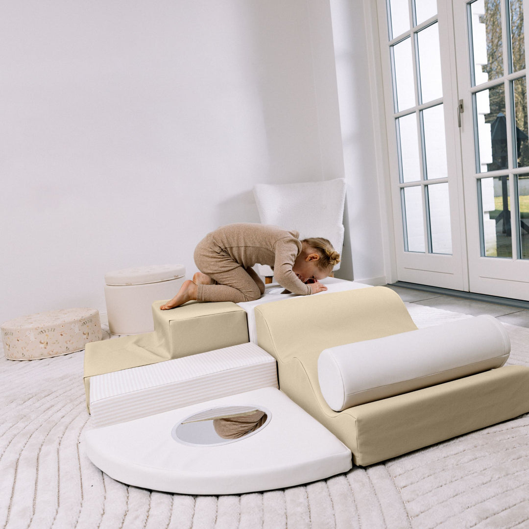 KIDKII 6 Piece Mirror Soft Play Foam Climbing Sensory Blocks Toddler Toy, Beige