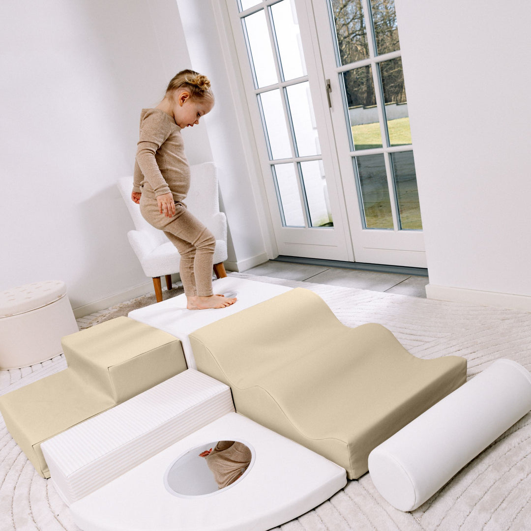 KIDKII 6 Piece Mirror Soft Play Foam Climbing Sensory Blocks Toddler Toy, Beige