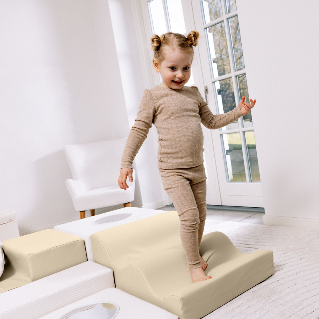 KIDKII 6 Piece Mirror Soft Play Foam Climbing Sensory Blocks Toddler Toy, Beige