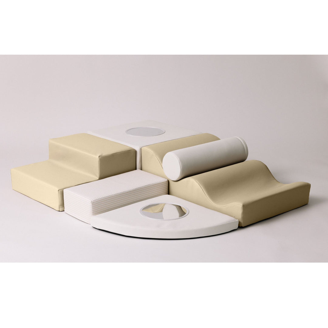 KIDKII 6 Piece Mirror Soft Play Foam Climbing Sensory Blocks Toddler Toy, Beige