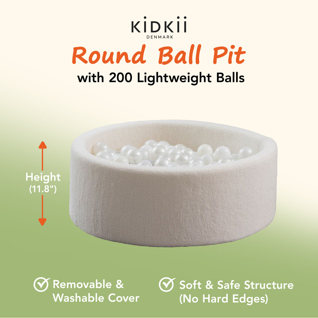 KIDKII Round Ball Pit Soft Teddy Indoor Play Toy for Toddlers, 200 Balls, Cream