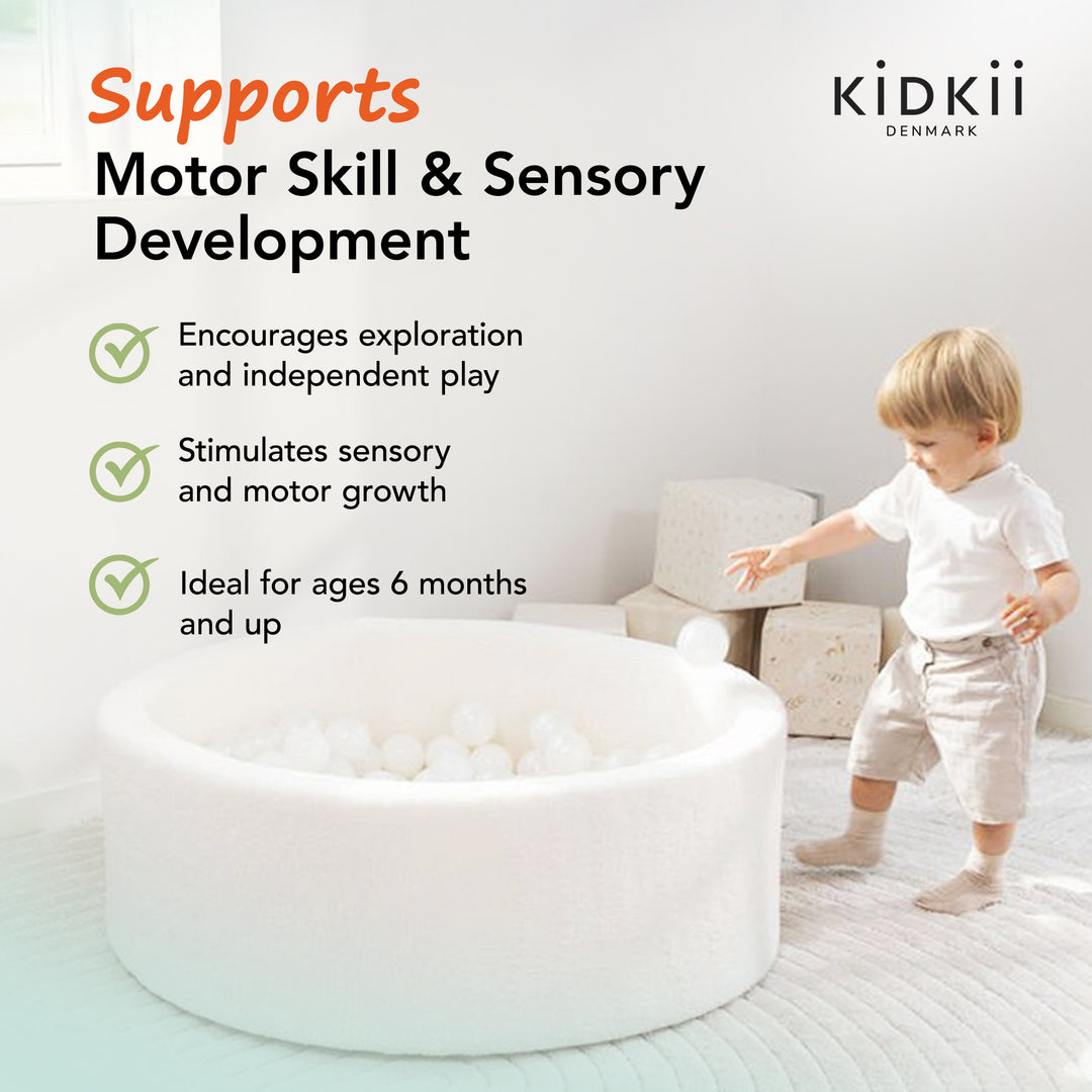 KIDKII Round Ball Pit Soft Teddy Indoor Play Toy for Toddlers, 200 Balls, Cream