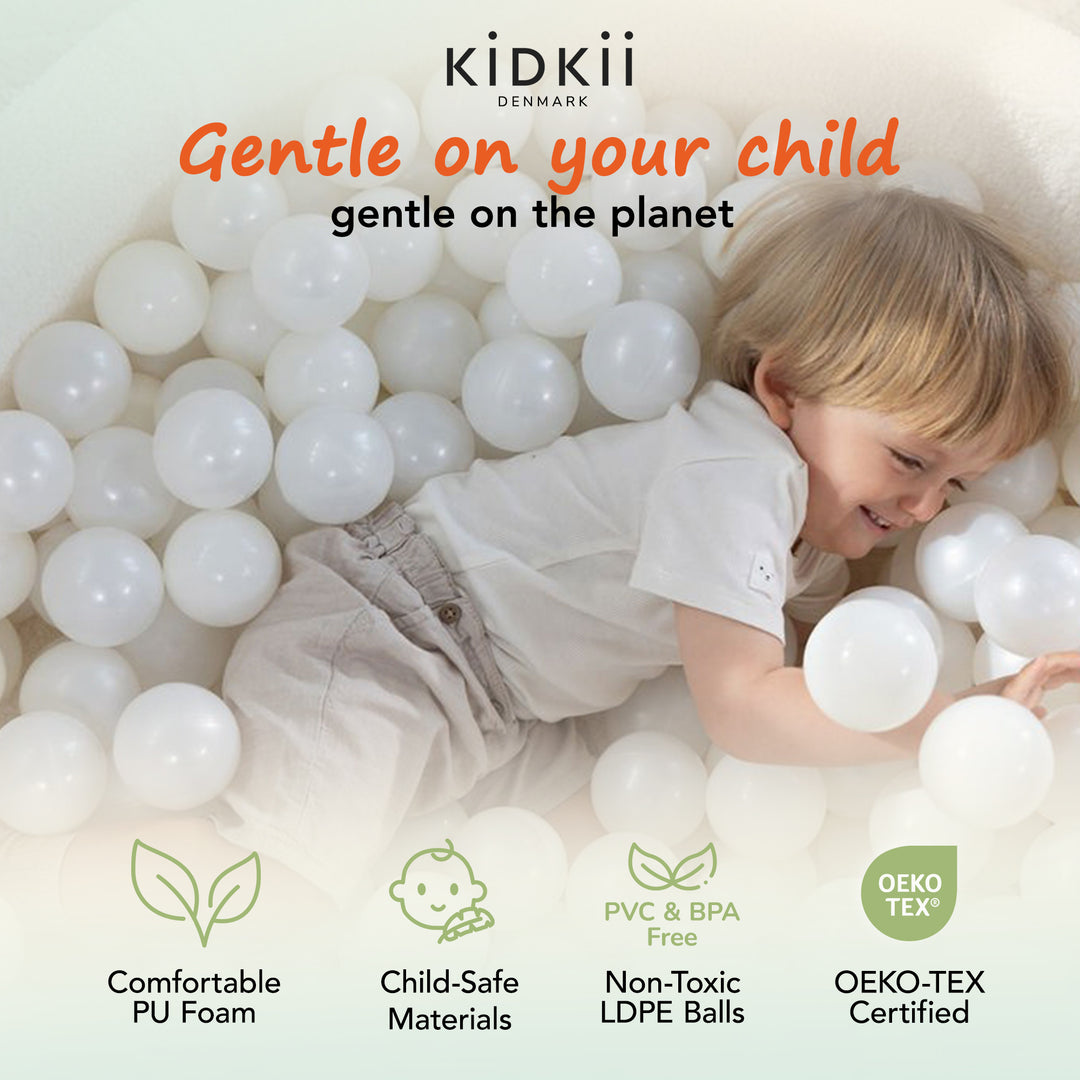 KIDKII Round Ball Pit Soft Teddy Indoor Play Toy for Toddlers, 200 Balls, Cream