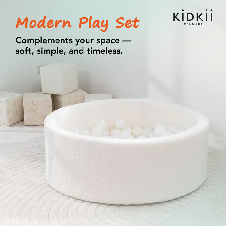 KIDKII Round Ball Pit Soft Teddy Indoor Play Toy for Toddlers, 200 Balls, Cream