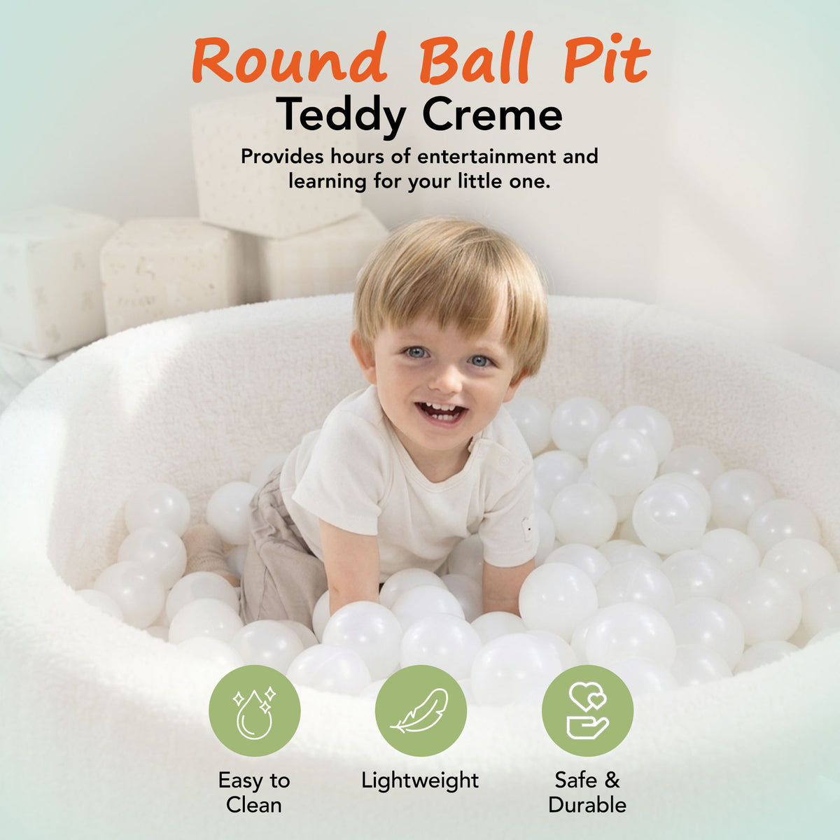 KIDKII Round Ball Pit Soft Teddy Play Toy for Toddlers, 200 Balls (Open Box) - VMInnovations