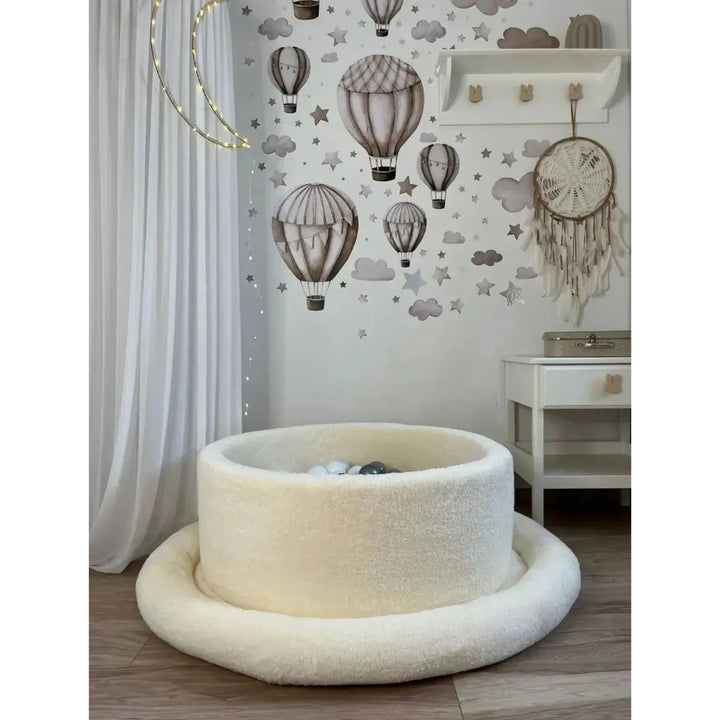 KIDKII Round Ball Pit Soft Teddy Indoor Play Toy for Toddlers, 200 Balls, Cream