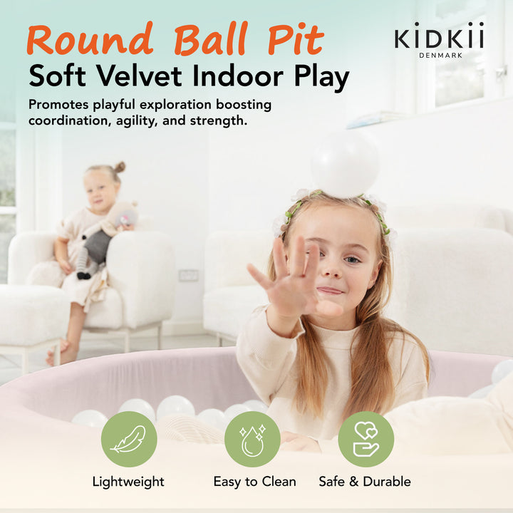 KIDKII Round Ball Pit Soft Velvet Indoor Play Toy for Toddlers, 150 Balls, Beige