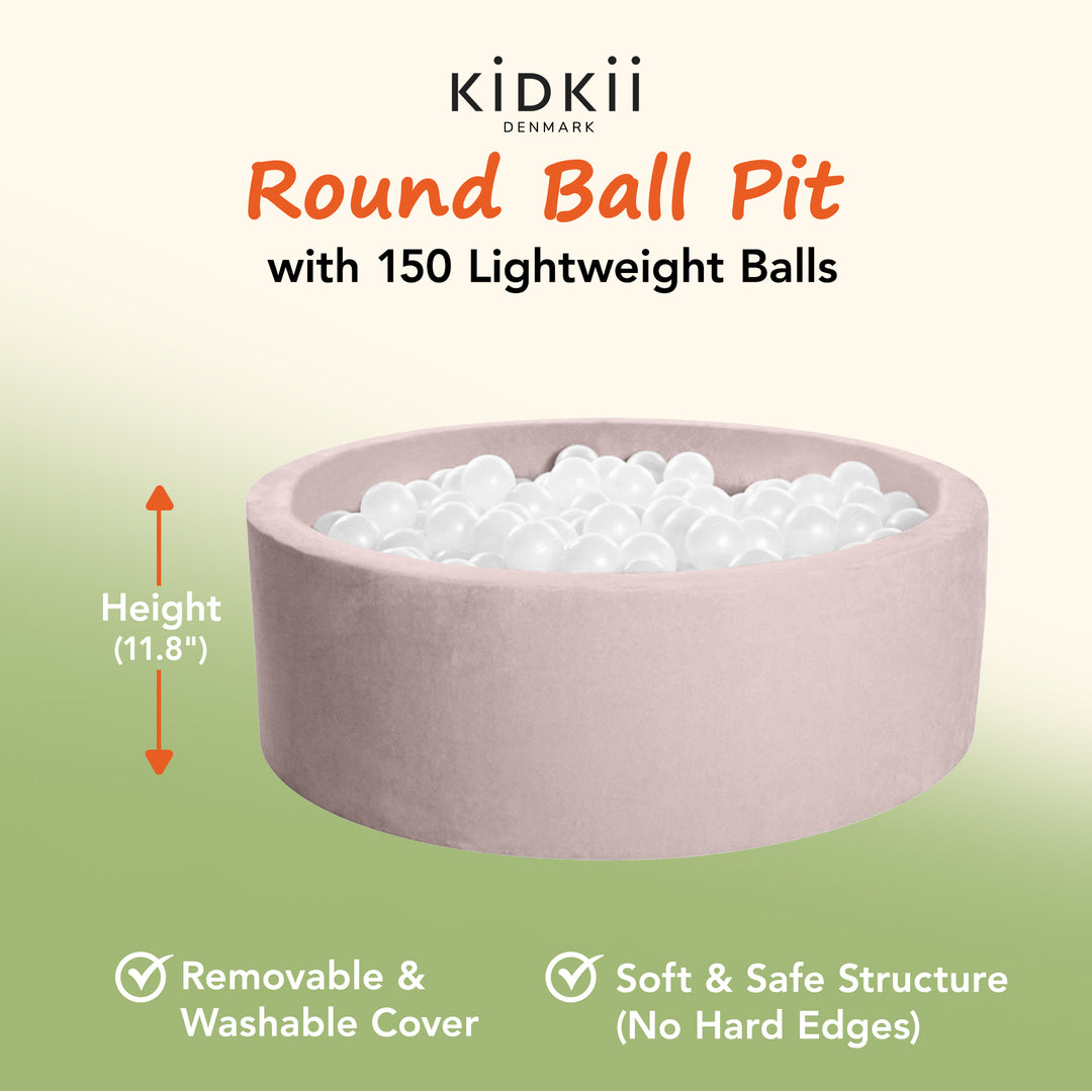 KIDKII Round Ball Pit Soft Velvet Indoor Play Toy for Toddlers, 150 Balls, Beige