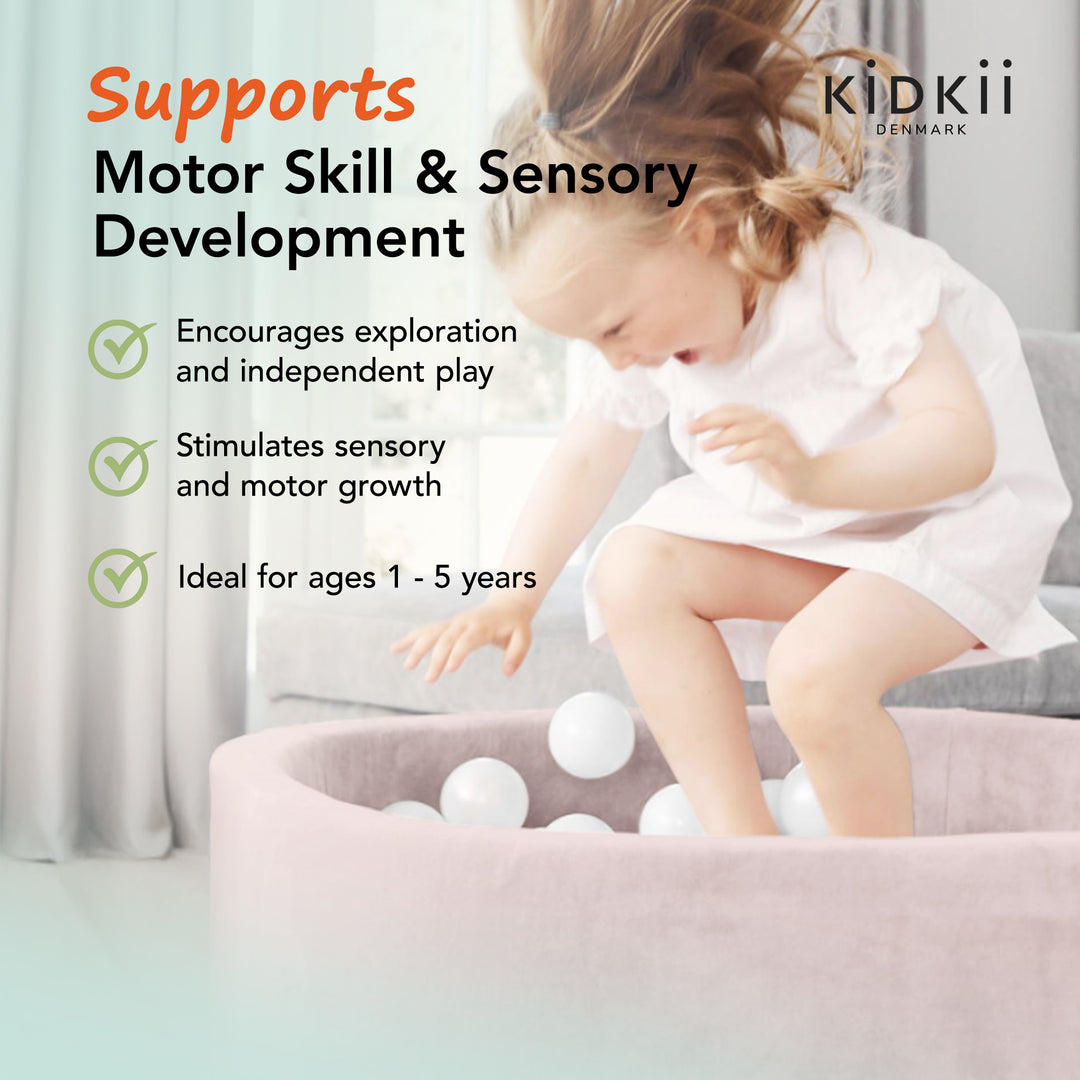 KIDKII Round Ball Pit Soft Velvet Indoor Play Toy for Toddlers, 150 Balls, Beige