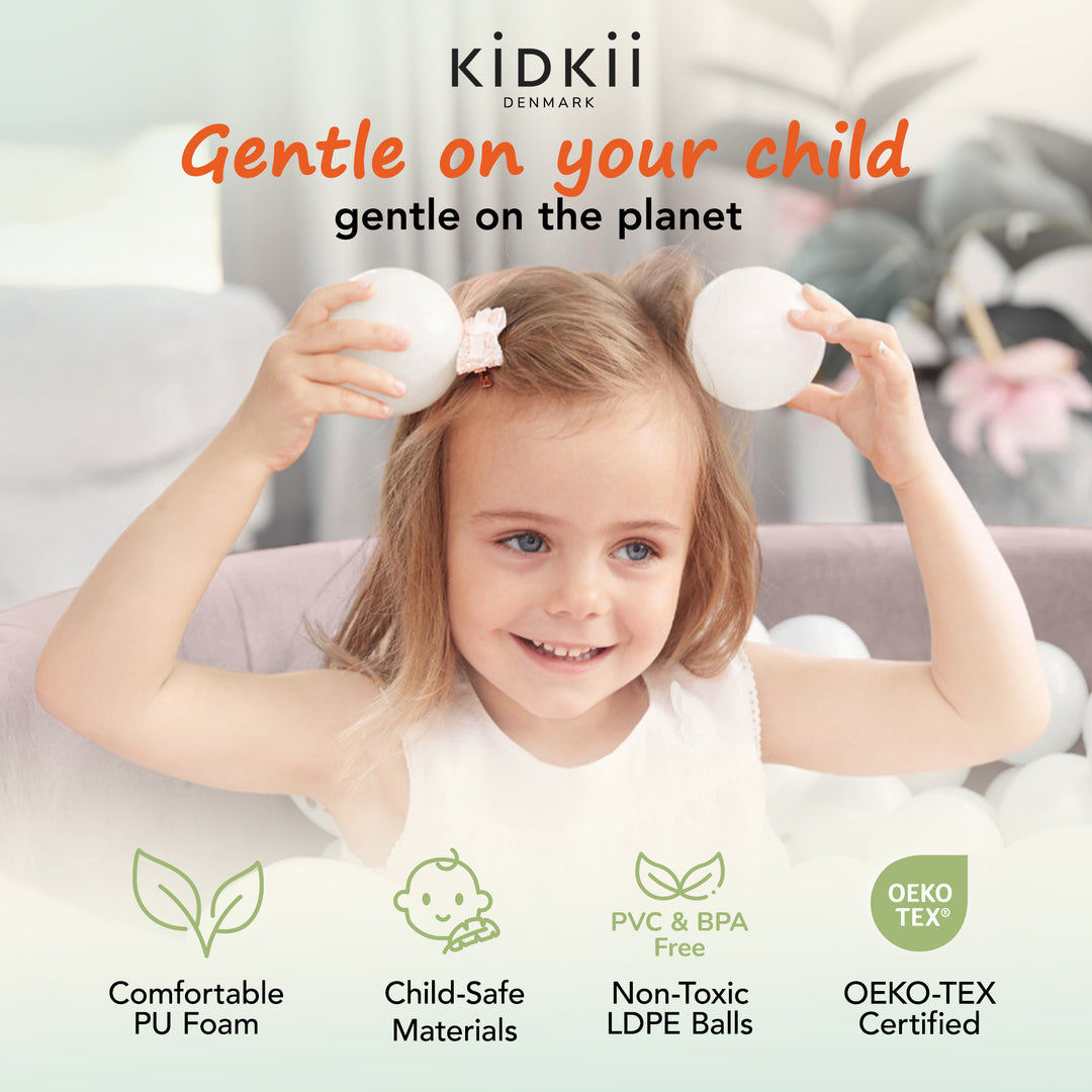 KIDKII Round Ball Pit Soft Velvet Indoor Play Toy for Toddlers, 150 Balls, Beige