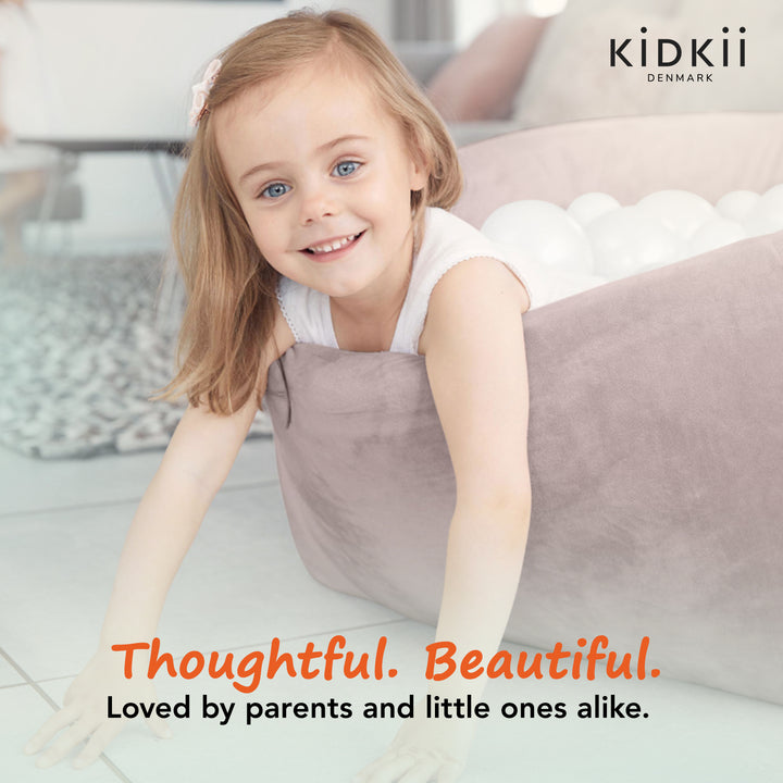 KIDKII Round Ball Pit Soft Velvet Indoor Play Toy for Toddlers, 150 Balls, Beige