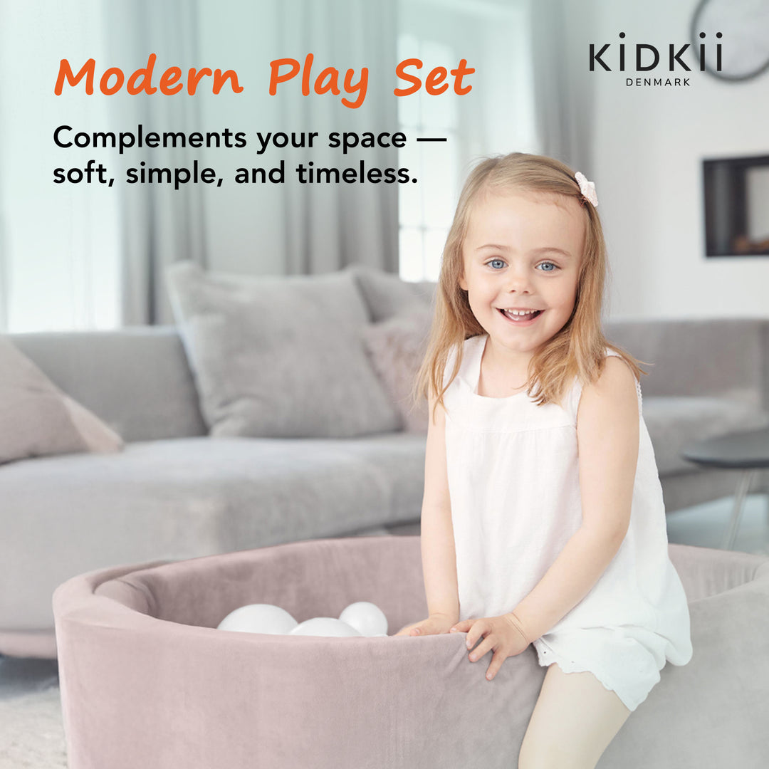 KIDKII Round Ball Pit Soft Velvet Indoor Play Toy for Toddlers, 150 Balls, Beige