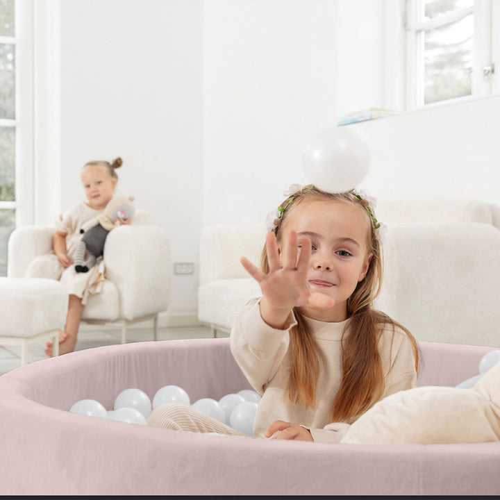 KIDKII Round Ball Pit Soft Velvet Indoor Play Toy for Toddlers, 150 Balls, Beige