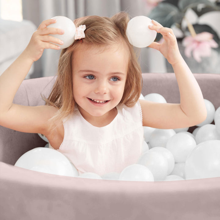 KIDKII Round Ball Pit Soft Velvet Indoor Play Toy for Toddlers, 150 Balls, Beige
