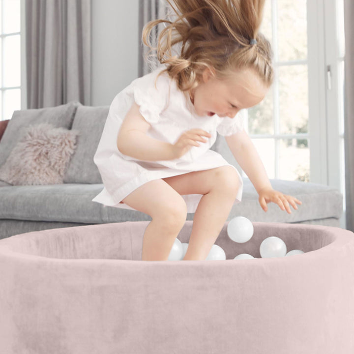 KIDKII Round Ball Pit Soft Velvet Indoor Play Toy for Toddlers, 150 Balls, Beige