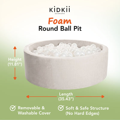 KIDKII Round Ball Pit Soft Velvet Indoor Play Toy for Toddlers, 150 Balls, Beige - VMInnovations