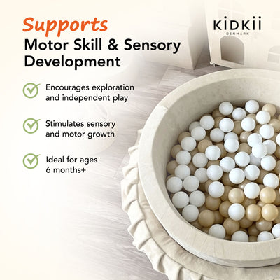 KIDKII Round Ball Pit Soft Velvet Indoor Play Toy for Toddlers, 150 Balls, Beige - VMInnovations