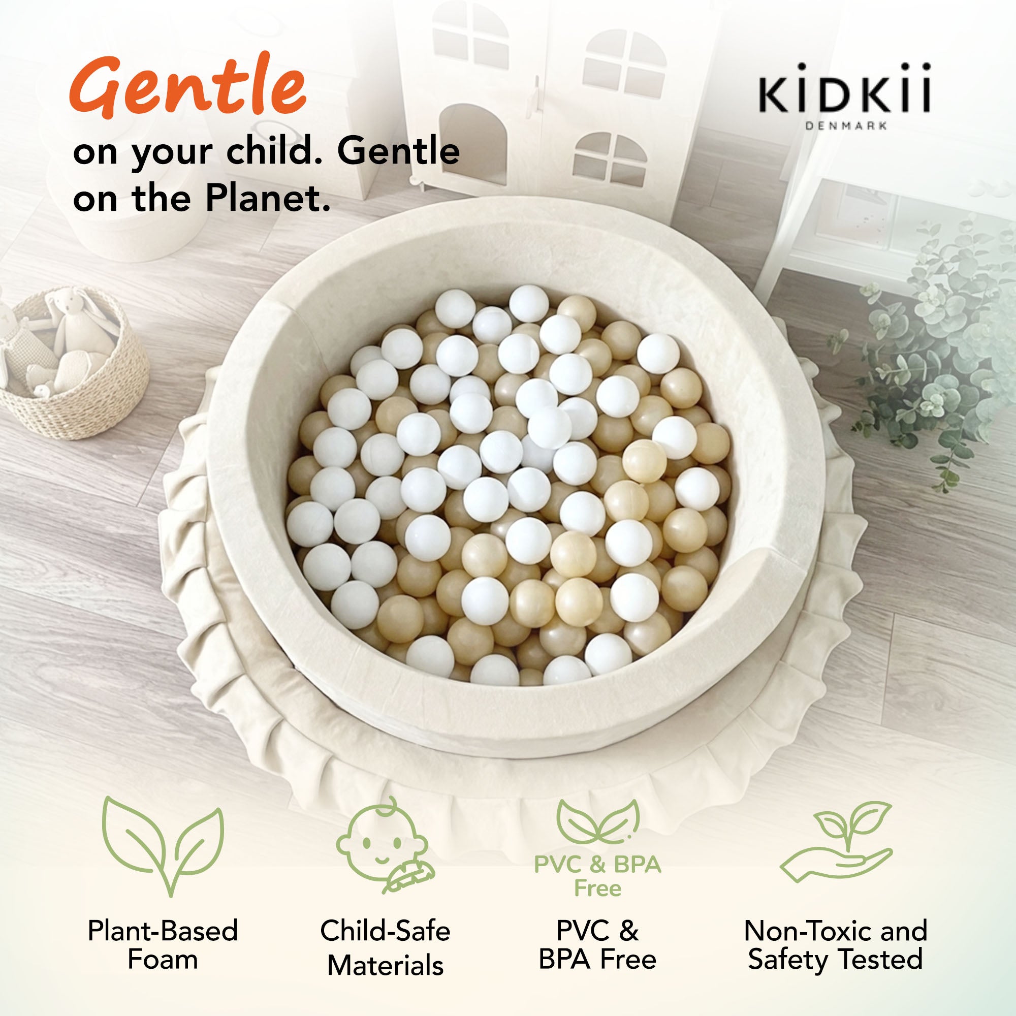 KIDKII Round Ball Pit Soft Velvet Indoor Play Toy for Toddlers, 150 Balls, Beige - VMInnovations