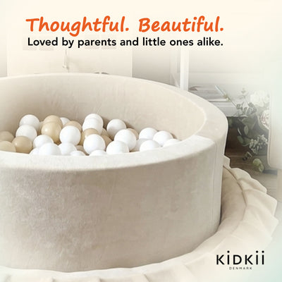 KIDKII Round Ball Pit Soft Velvet Indoor Play Toy for Toddlers, 150 Balls, Beige - VMInnovations