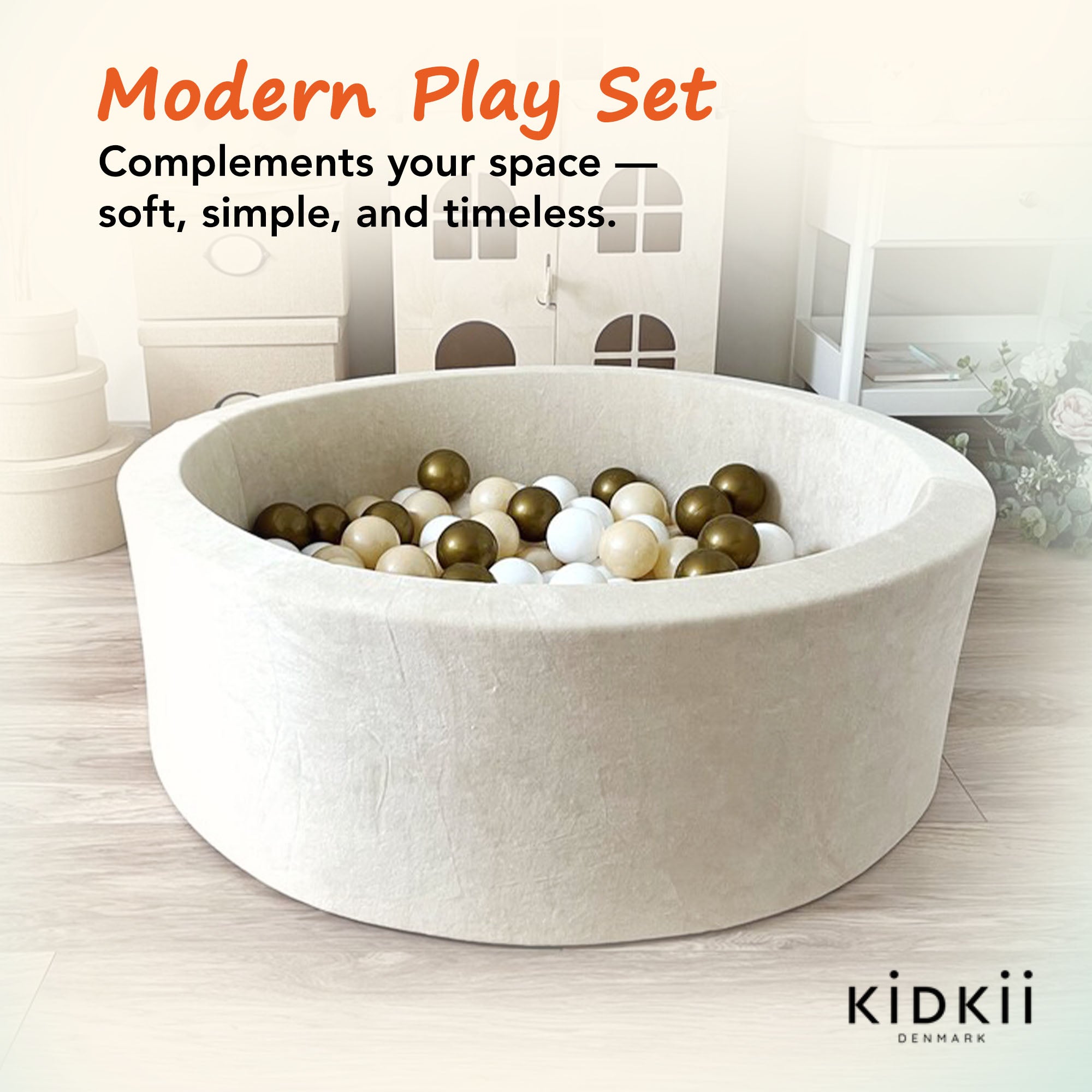 KIDKII Round Ball Pit Soft Velvet Indoor Play Toy for Toddlers, 150 Balls, Beige - VMInnovations