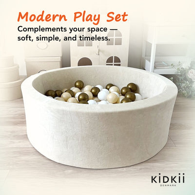 KIDKII Round Ball Pit Soft Velvet Indoor Play Toy for Toddlers, 150 Balls, Beige - VMInnovations
