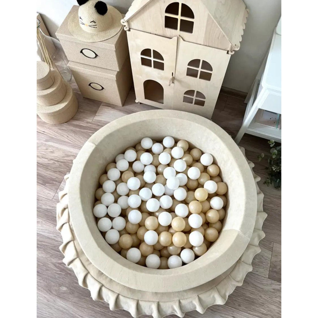 KIDKII Round Ball Pit Soft Velvet Indoor Play Toy for Toddlers, 150 Balls, Beige