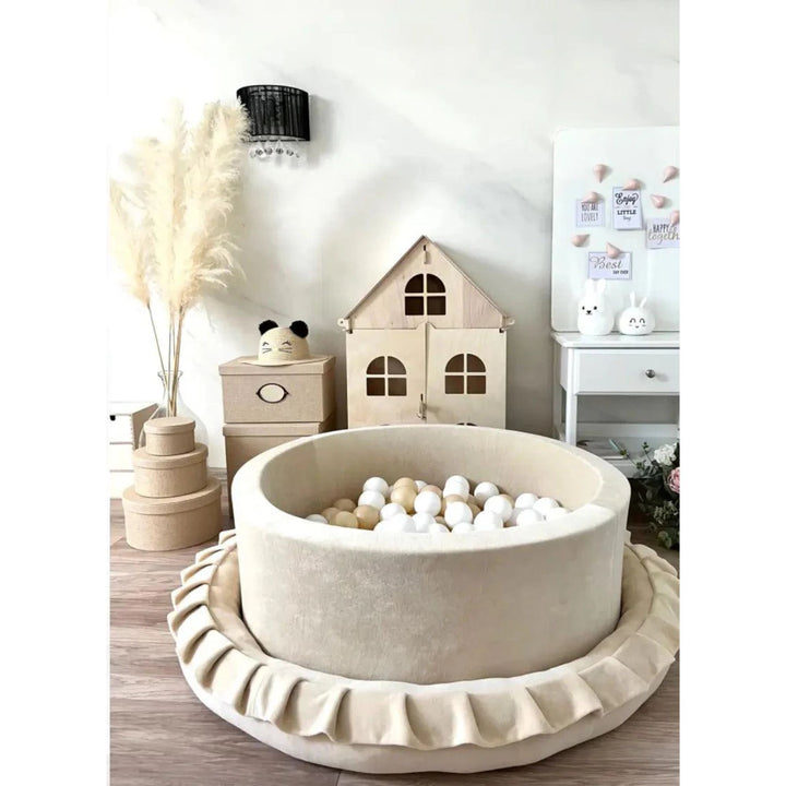KIDKII Round Ball Pit Soft Velvet Indoor Play Toy for Toddlers, 150 Balls, Beige