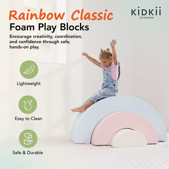 KIDKII Rainbow Classic Foam Play Blocks, Indoor Climber Set for Toddlers, Pastel