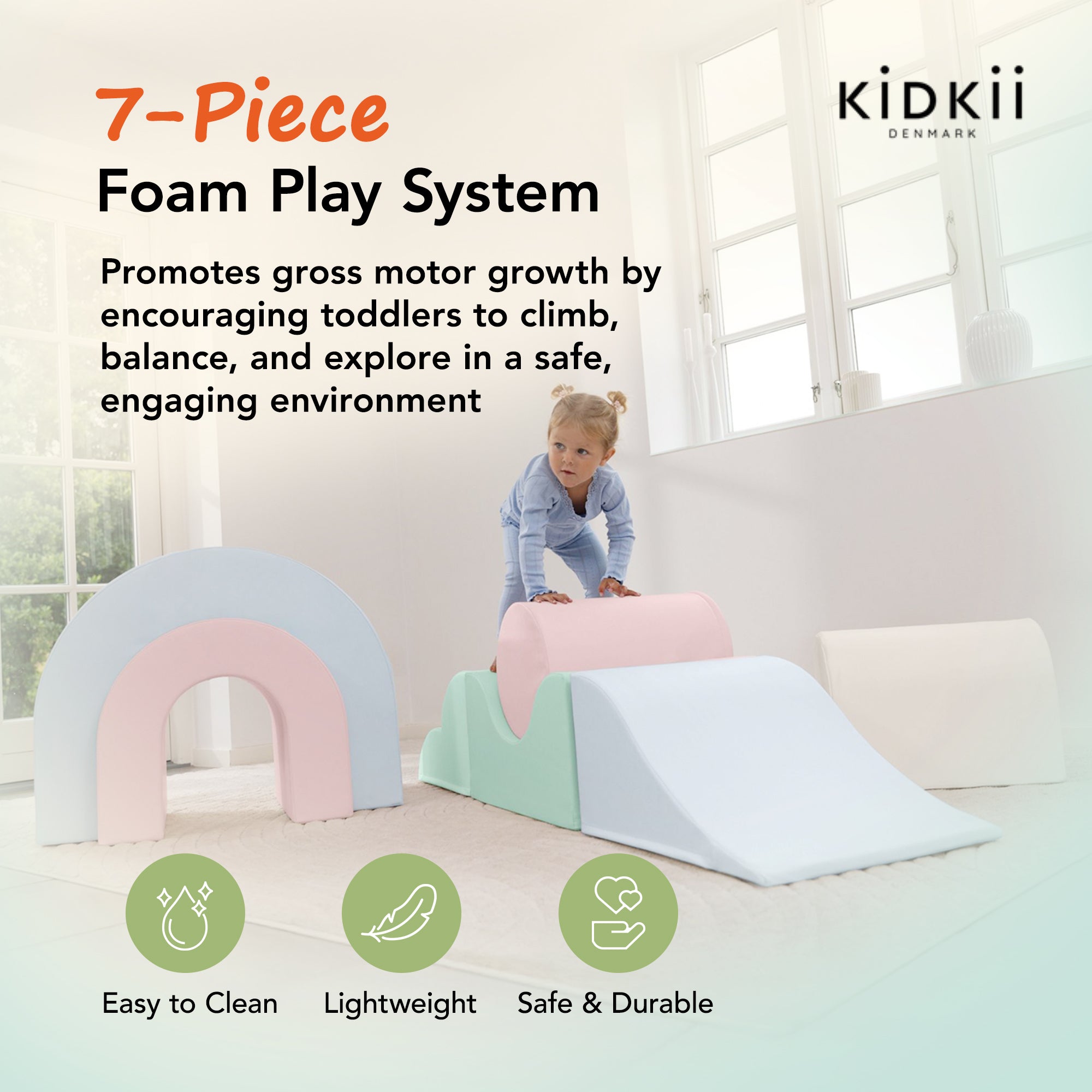 KIDKII Rainbow Play Set 7-Piece Foam Climbing & Motor Skill Play Kit, Pastel Mix - VMInnovations