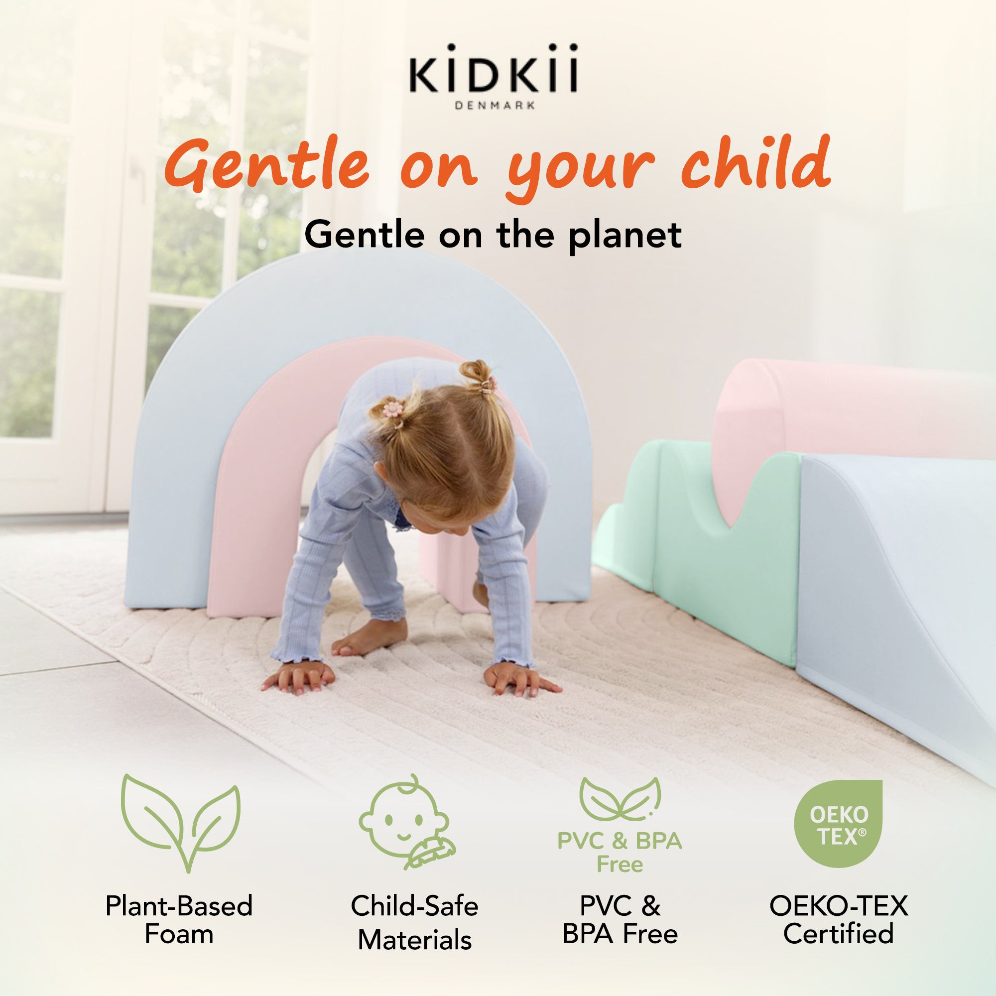 KIDKII Rainbow Play Set 7-Piece Foam Climbing & Motor Skill Play Kit, Pastel Mix - VMInnovations