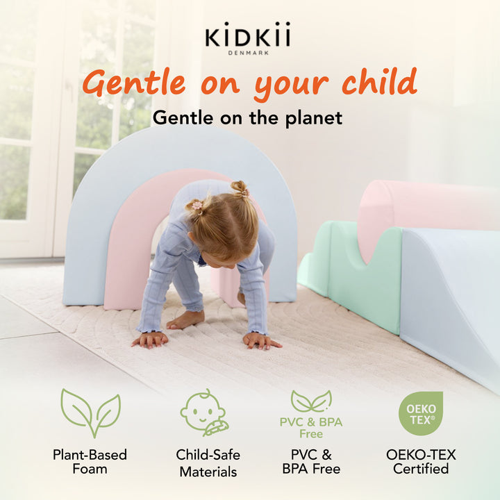 KIDKII Rainbow Play Set 7-Piece Foam Climbing & Motor Skill Play Kit, Pastel Mix