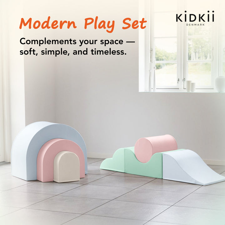 KIDKII Rainbow Play Set 7-Piece Foam Climbing & Motor Skill Play Kit, Pastel Mix