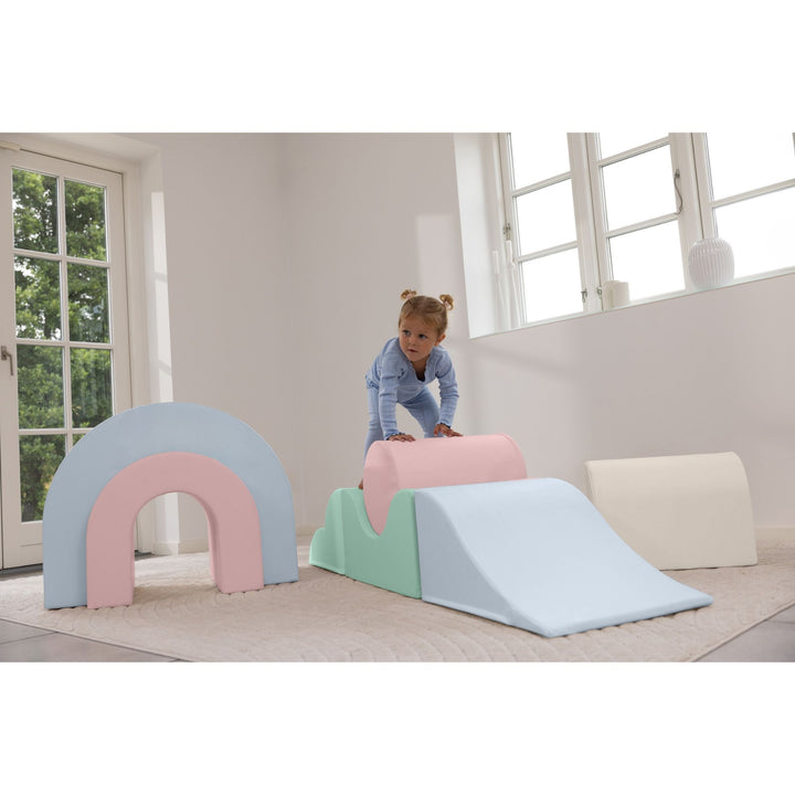 KIDKII Rainbow Play Set 7-Piece Foam Climbing & Motor Skill Play Kit, Pastel Mix