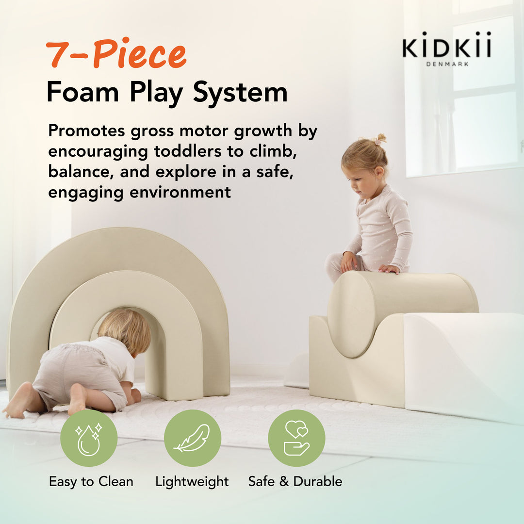 KIDKII Rainbow Play Set 7-Piece Foam Climbing & Motor Skill Play Kit, Cream