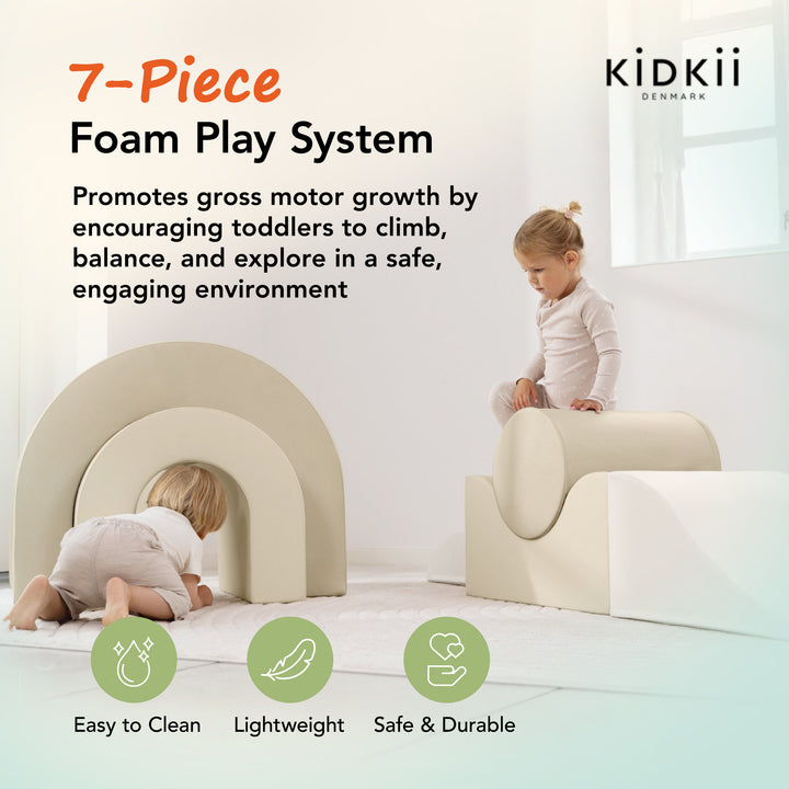 KIDKII Rainbow Play Set 7-Piece Foam Climbing & Motor Skill Play Kit, Cream