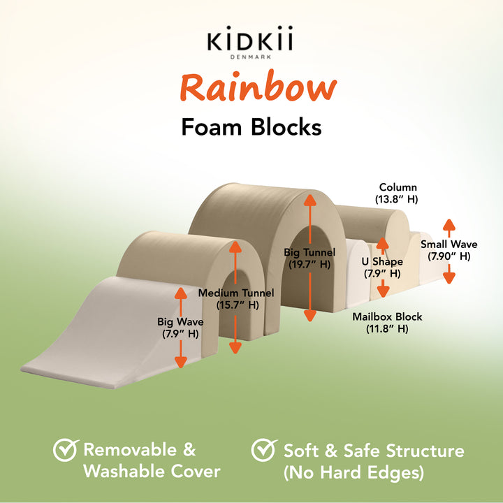 KIDKII Rainbow Play Set 7-Piece Foam Climbing & Motor Skill Play Kit, Cream